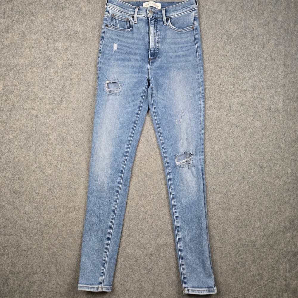 Denim Forum The Lola High Rise Skinny Jeans Womens 27 Blue Distressed Aritzia